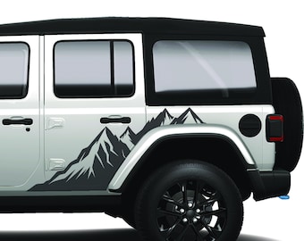 Mountain Peaks Side Body Graphic Vinyl Transfer Decal Fits Jeep Wrangler JLU 4 Door 2018 and Newer Model