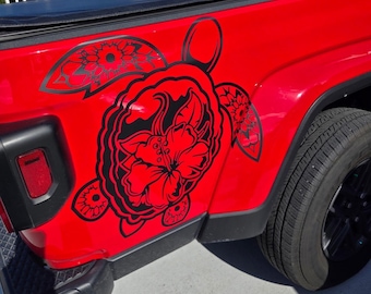Hawaii Sea Turtle Hibiscus Flower Vinyl Decal Tropical Design for Cars Windows Laptops Durable Island-Inspired Graphic