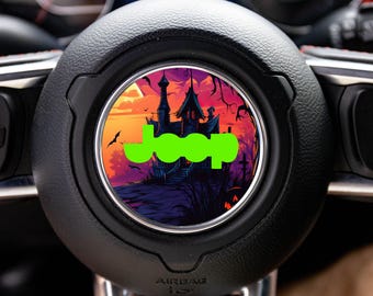 Haunted House Steering Wheel Decal Overlay Halloween Accessory for Jeep Vehicles