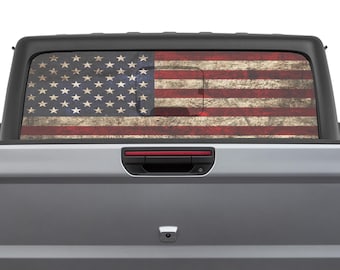Rustic American Flag Perforated See-Thru Rear Window Decal for Jeep Gladiator 2020 - Current