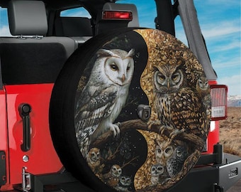 Spare Tire Yin-Yang Owls Spare Tire Cover With Backup Camera Hole