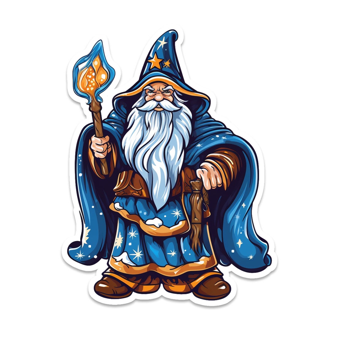 Cartoon Blue Robed Wizard Vinyl Sticker Etsy