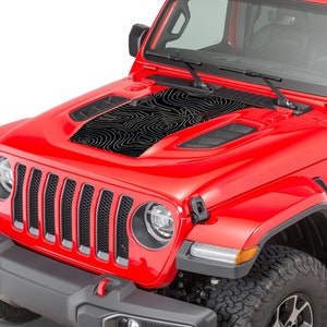 Topographic Map Power-Dome Layered Blackout Hood Decal for Jeep Wrangler and Gladiator Rubicon 2018 and Newer Durable Off-Road Design