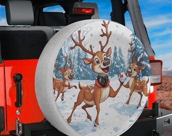Christmas Spare Tire Reindeer Games Cover With Backup Camera Hole Option For Wranglers, Broncos Tire Sizes Available Full Color Print RV