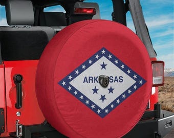 Arkansas State Flag Spare Tire  Cover With Backup Camera Hole Option For Wranglers Broncos Tire Sizes Full Color Print RV Camping Gift