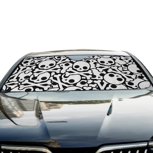 Protetor de para-brisa de carro com caveira e ossos cruzados, protetor de para-brisa dianteiro com caveira de pirata ousada, capa de viseira de sol gótica para automóvel