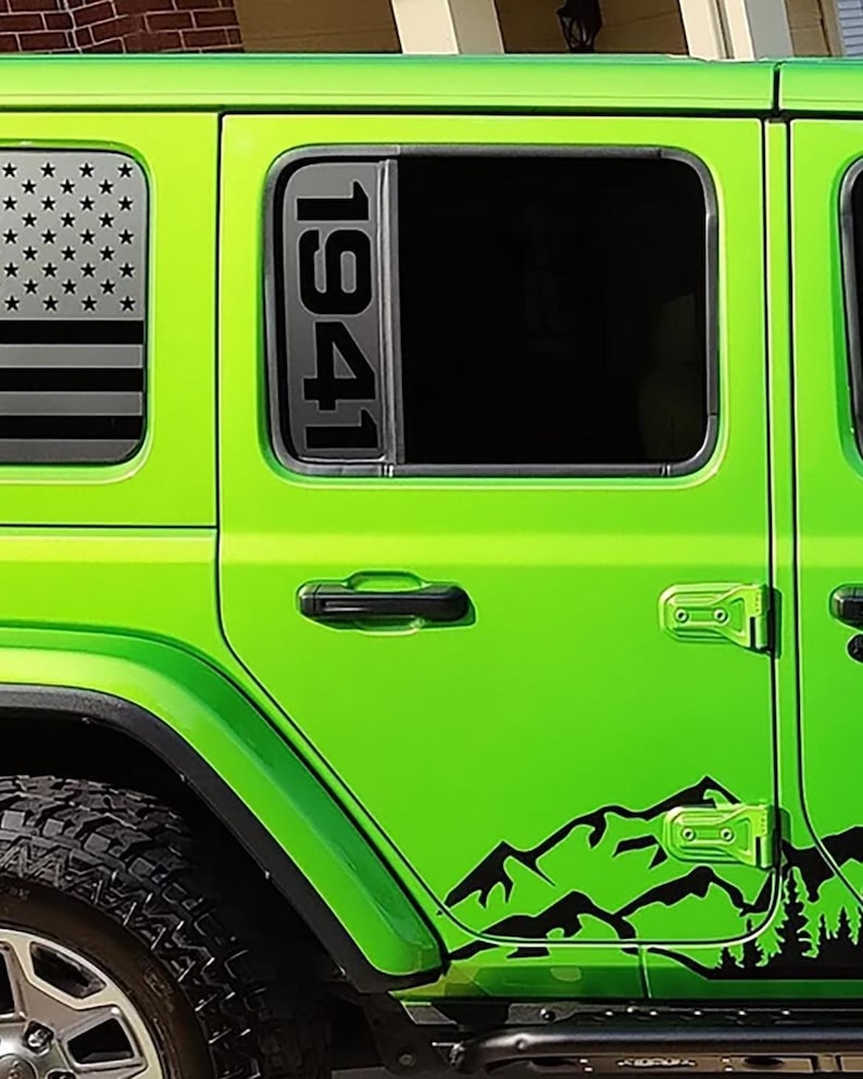 1941 Side Window Vinyl Decal Set for Jeep Wrangler JLU and Gladiator JT 2018 and Newer Patriotic Off-Road Graphic Durable Design image 2