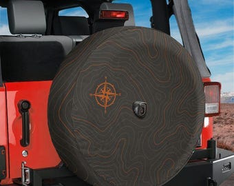 Spare Tire Topographic Map Cover With Backup Camera Hole Option For Wranglers, Broncos Tire Sizes Available Full Color Print Camping Gift
