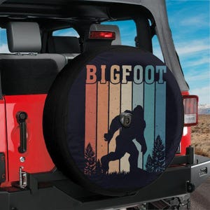 Spare Tire Bigfoot Stripes Cover With Backup Camera Hole Option For Wranglers, Broncos All Tire Sizes Full Color Print RV Camping Gift