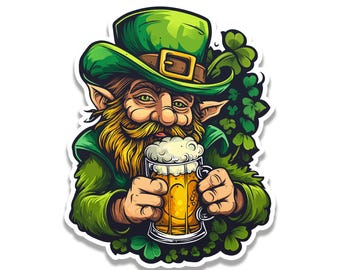 Saint Patrick's Day Decal: Leprechaun with Beer (Vinyl Sticker)
