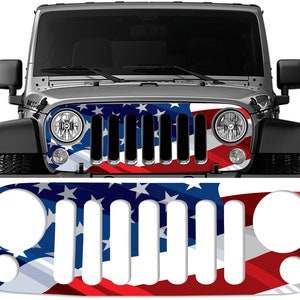 Wavey American Flag Grille Skin Vinyl Overlay - Fits JK & JKU Wranglers 2006 - 2018