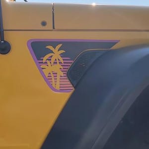 Retro Synth Wave Beach Sunset 2pc Vinyl Fender Decal Graphic for Jeep Wrangler JL and Gladiator JT 2018 and Newer Custom Off-Road Design