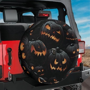 Ersatzreifen Halloween Schatten Jack O Lantern Kürbis Patch mit Rückfahrkamera Loch Option für Wranglers, Broncos Vollfarbdruck Camping Geschenk