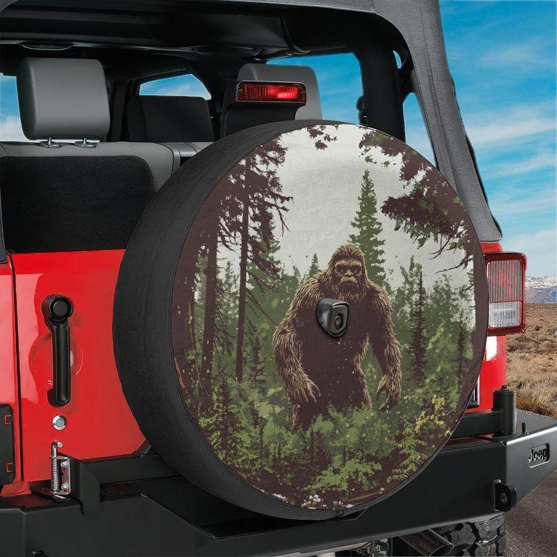 Spare Tire Bigfoot Lurking Legend Cover With Backup Camera Hole Option For Wranglers, Broncos All Tire Sizes Full Color Print Camping Gift