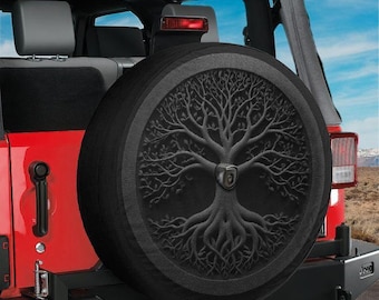 Spare Tire Black Shadowed Norse Tree of Life Cover With Backup Camera Hole Option For Wranglers, Broncos Tire Sizes Available Camping Gift