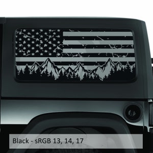 Mountain Tattered American Flag Window Decal Set | Fits Jeep Wrangler JK 2-Door 2007–2018 Hardtop | Patriotic Rear Side Graphic Kit