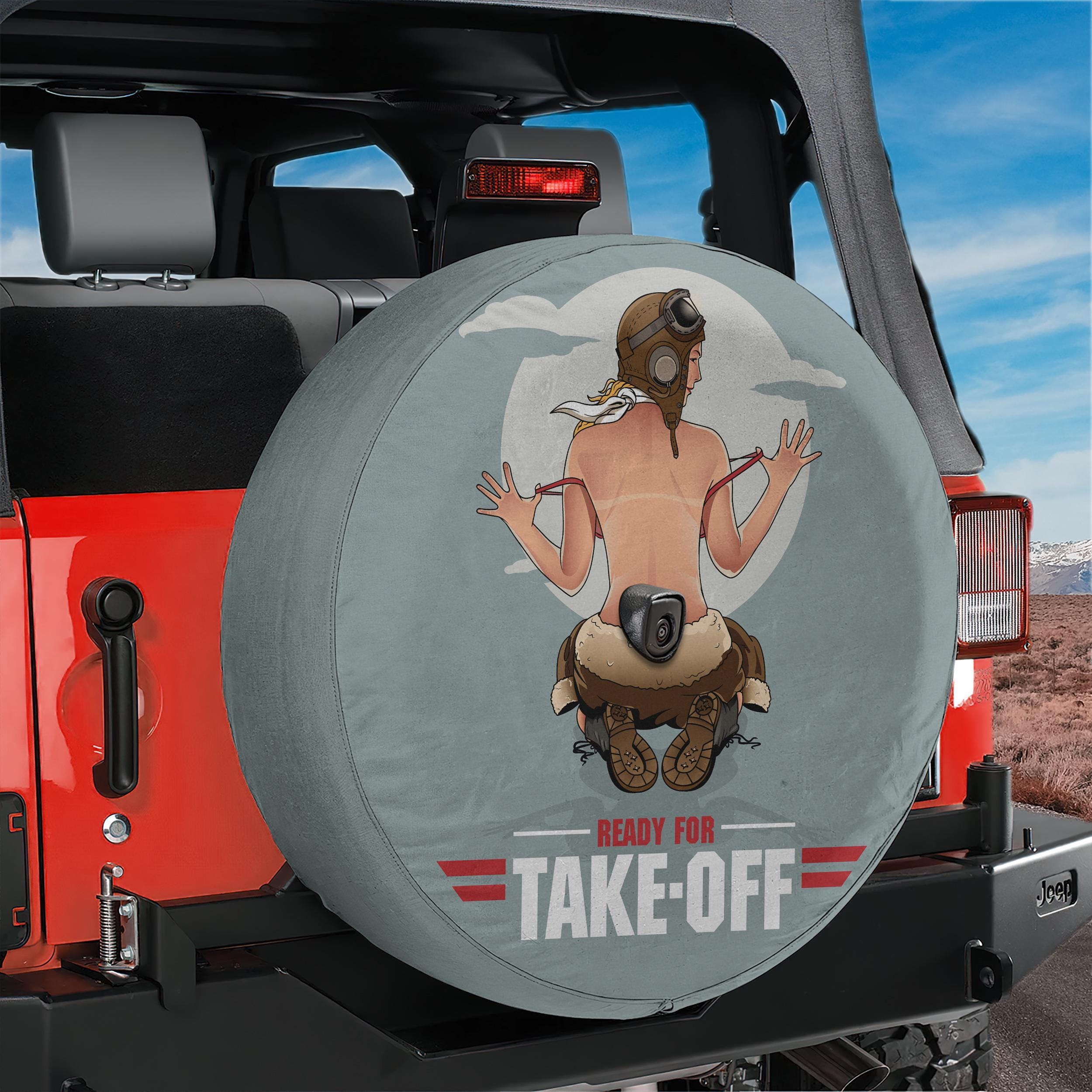 Ersatzrad WWII Pin-Up-Girl bereit zum Abheben Abdeckung mit Rückfahrkamera Loch Option für Wranglers, Broncos Vollfarbdruck RV Camping Geschenk