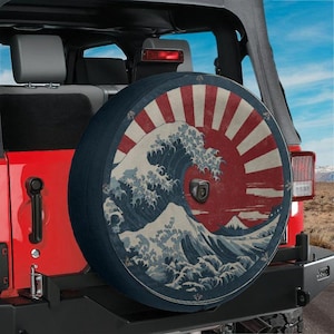 Rising Wave Sunburst Spare Tire Cover With Backup Camera Hole Option
