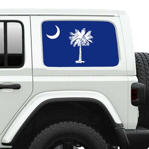 Autocollant en vinyle transparent imprimé pour vitres latérales du drapeau de l&#39;État de Caroline du Sud - Pour Jeep Wranglers 2 et 4 portes de 2007 au présent.