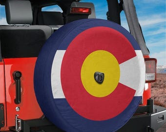 Spare Tire Colorado State Flag Cover With Backup Camera Hole Option For Wranglers Broncos Tire Sizes Full Color Print RV Camping Gift