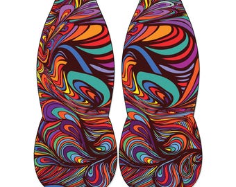 Psychedelic Swirl Seat Covers, Colorful Retro Abstract Front Seat