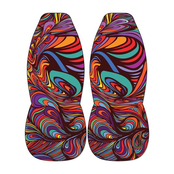 Psychedelic Swirl Seat Covers, Colorful Retro Abstract Front Seat