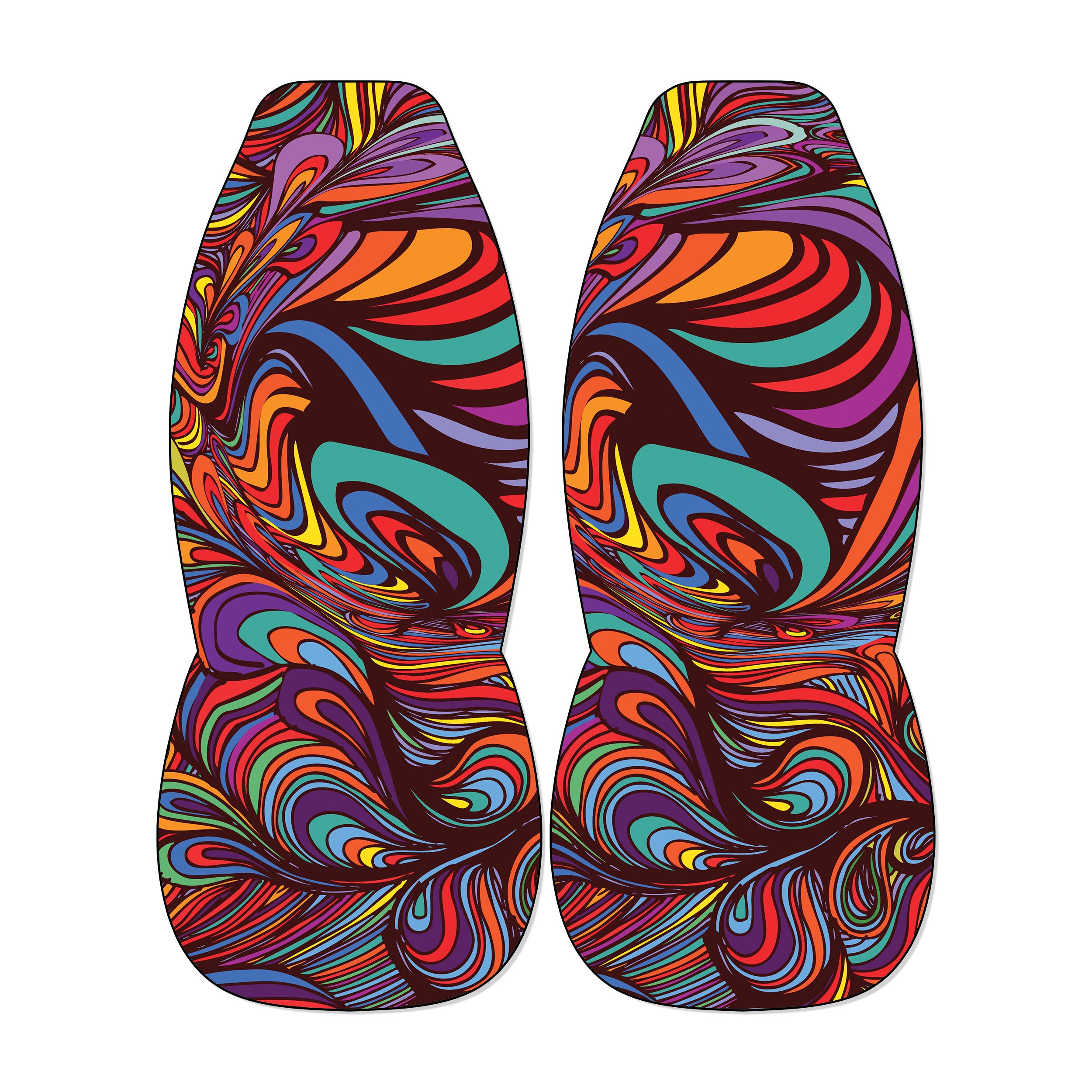 Psychedelic Swirl Seat Covers, Colorful Retro Abstract Front Seat