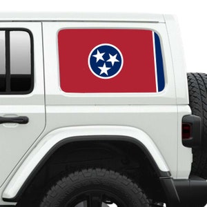 Autocollant en vinyle transparent imprimé pour vitres latérales du drapeau de l&#39;État du Tennessee - Pour Jeep Wranglers 2 et 4 portes de 2007 au présent.