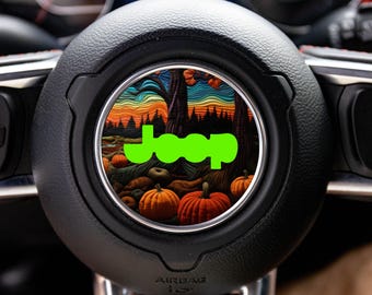Stitched Halloween Scenery Steering Wheel Decal Overlay Accessory for Jeep Vehicles
