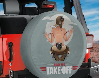 WWII Pin-Up Girl Ready For Take-Off Spare Tire Cover With Backup Camera Hole Option For Wranglers, Broncos Full Color Print RV Camping Gift
