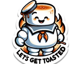 Let’s Get Toasted Marshmallow Vinyl Sticker | Funny Camping Scout Decal for Laptop, Suitcase, Water Bottle, Car | S’mores Lover Gift