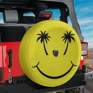 Spare Tire Palm Smiles Cover With Backup Camera Hole Option For Wrangler Broncos Tire Sizes Available Full Color Print RV Camping Gift