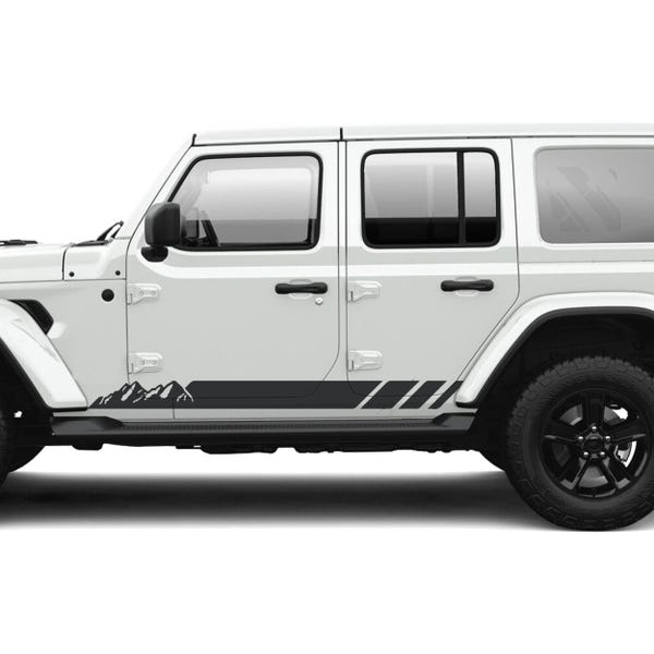 Mountain Stripe Rocker Panel Vinyl Grafik Kit | Passend für Wrangler JLU 4-Türer 2018+ | Off-Road Adventure Aufkleber-Set für Jeep Liebhaber