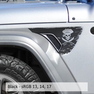 Jolly Roger Pirate Flag Fender Vent Vinyl Decal | Fits Jeep Wrangler JL and Gladiator JT 2018 Plus | Skull and Crossbones Off-Road Graphic