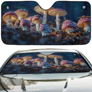 Mushroom Patch Car Windshield Sunshade, Magical Forest Fungi Front Window Shade Protector, Auto Sun Visor Cover