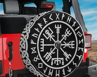Vegvisir Compass Spare Tire Cover - Viking Runes, with Camera Hole