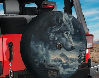 Spare Tire Spirit Wolf Overlook Cover With Backup Camera Option For Wranglers, Broncos Tire Sizes Available Camping Gift