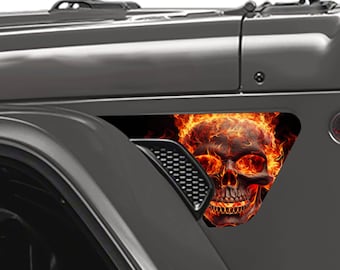 Flaming Skull  2pc Vinyl Fender Decal Set - Fits Jeep Wrangler JL/Jeep Gladiator JT 2018+