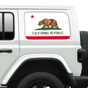 Autocollant en vinyle transparent imprimé pour vitres latérales du drapeau de l&#39;État de Californie - Pour Jeep Wranglers 2 et 4 portes de 2007 au présent.