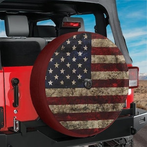 Spare Tire Rustic American Flag Cover With Backup Camera Hole Option For Wranglers, Broncos Tire Sizes Full Color Print RV Camping Gift