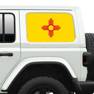 Autocollant en vinyle transparent imprimé pour vitres latérales du drapeau de l&#39;État du Nouveau-Mexique - Pour Jeep Wranglers 2 et 4 portes de 2007 au présent.