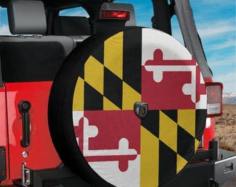 Maryland State Flag Spare Tire Cover With Backup Camera Hole Option For Wranglers Broncos Tire Sizes Full Color Print RV Camping Gift