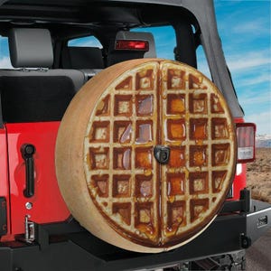 Ersatzrad Ahornsirup Belgische Waffel mit Rückfahrkamera-Lochoption für Wrangler Broncos-Reifengrößen Vollfarbdruck RV Camping Geschenk