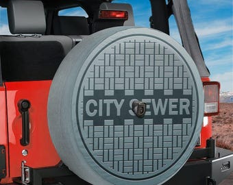 Funny Sewer Manhole Spare Tire Cover With Backup Camera Hole Option for Jeep Wrangler Bronco RV Camper Ninja Gift