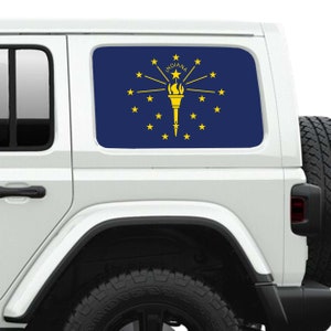 Autocollant en vinyle transparent imprimé pour vitres latérales du drapeau de l&#39;État de l&#39;Indiana - Pour Jeep Wranglers 2 et 4 portes de 2007 au présent.