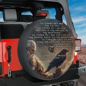 Viking Prayer Spare Tire Cover With Backup Camera Hole Option for Jeep Bronco RV Norse Myth Odin Huginn Raven Nordic Warrior Design