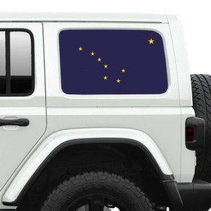 Décalcomanie en vinyle transparente imprimée du drapeau de l&#39;état de l&#39;Alaska pour vitres latérales - Pour Jeep Wranglers 2 et 4 portes de 2007 au présent.