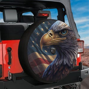 Patriotic Spare Tire Cover, Bald Eagle and Flag (Fits Wrangler & Broncos)