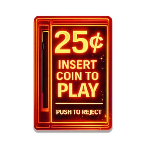 Arcade Coin Sticker Retro 25cent Insert, Neon Style Decal