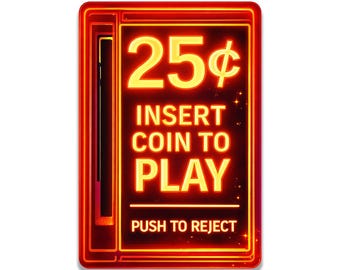 Arcade Coin Sticker Retro 25cent Insert, Neon Style Decal